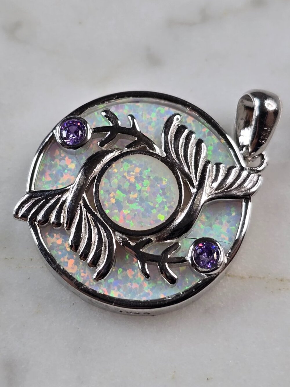 Womens Sterling Silver Opal Koi Fish Pendant 4.5g E2301